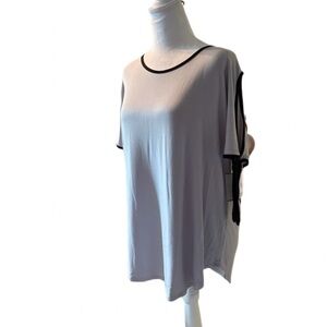 Agnes & Dora Silver Gray Black Piped Tie Sleeve Top NWT Size Large